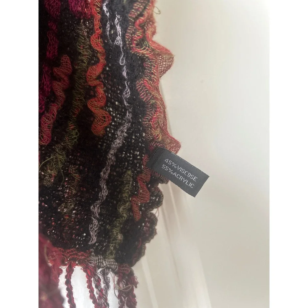 Handmade Ruffle Knit Scarf Multi Color Textured Fringe Viscose Blend 82x13